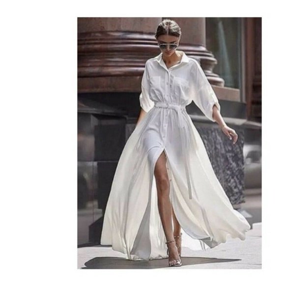 Floryday Shirt Collar Tie Dye Maxi Shirt Dress - Picture 8 of 8